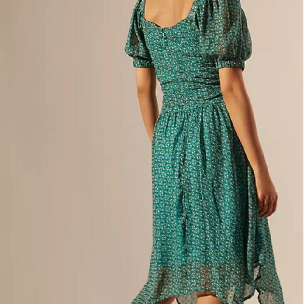 Anthropologie 10 NWT Green Floral Puff Sleeved Cut-Out Midi Dress - Picture 4 of 9